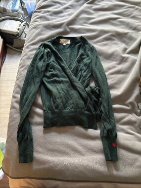 Women’s Dark Green Wrap Cardigan with Tie Waist